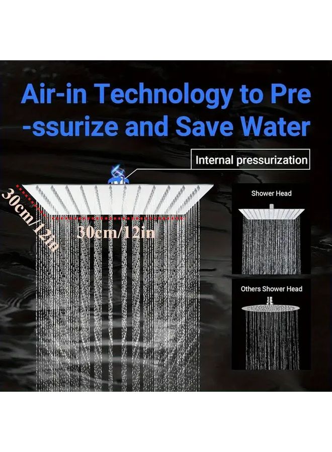 Matt Black 12 Inch Square Rain Shower Head 304 Stainless Steel High Pressure Easy Installation - Image 3